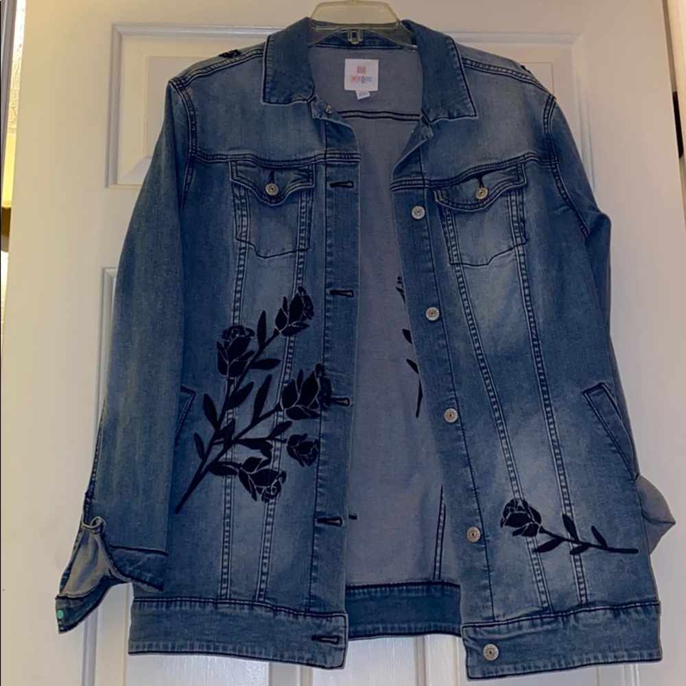 Women's Blue Jean Jacket with Floral Design